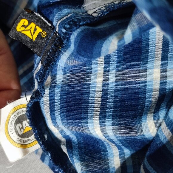 CAT Caterpillar button down shirt men's size XXL white blue check pattern - Picture 7 of 10